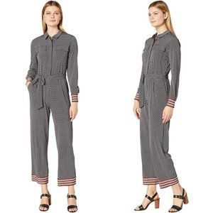 Donna Morgan Long Sleeve Stretch Crepe Self Tie Jumpsuit Black/Cedar